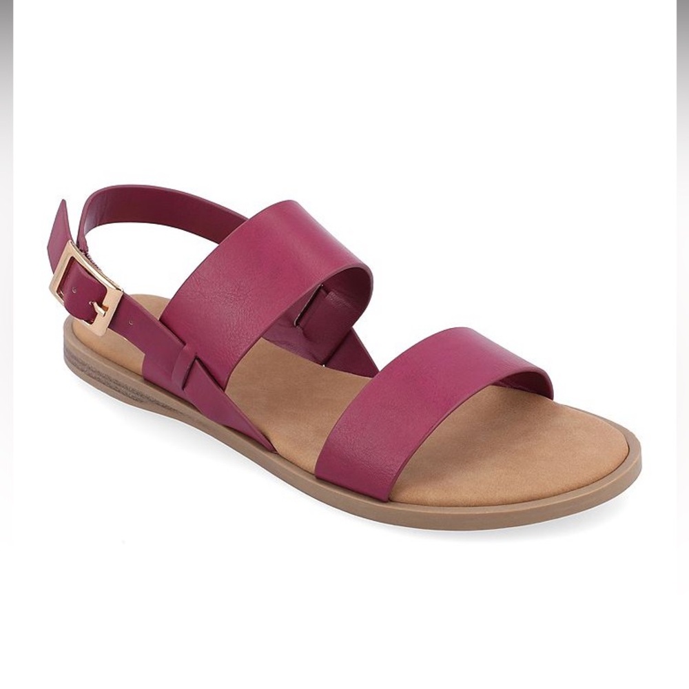 Journee Collection Sz. 8, Lavine multi-strap flat sandal,burgundy faux leather